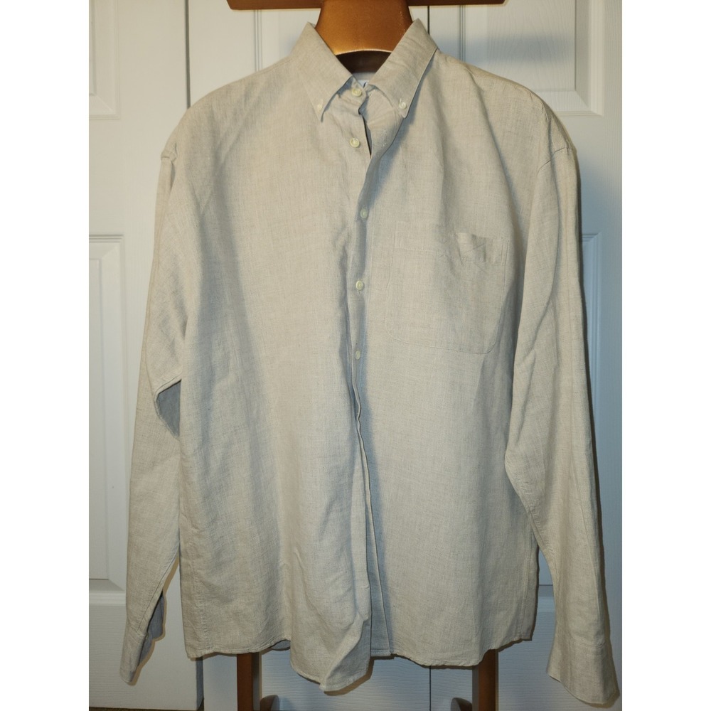 Nino Cerruti Signature Mens Linen Cotton Button Down Shirt Khaki 17 34-35 XL